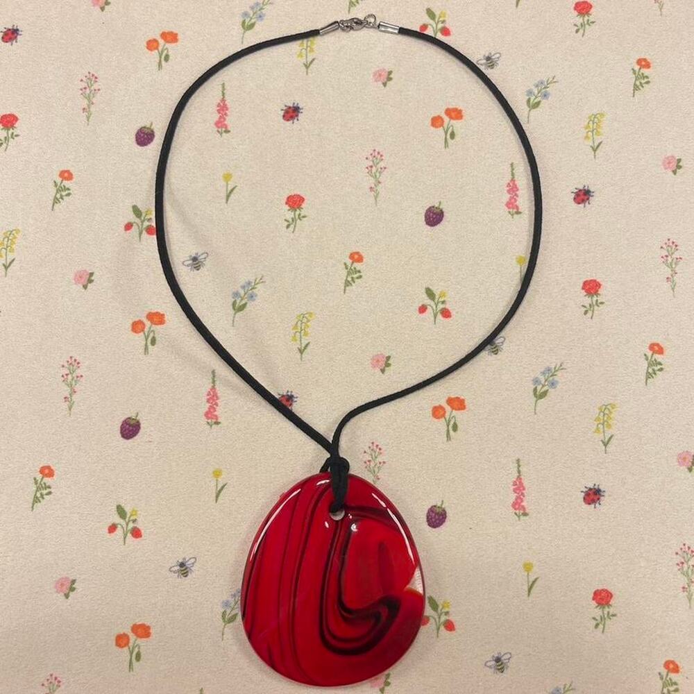 Murano Glass Pendant Necklace Red Multicolor Italian Handcrafted ✨